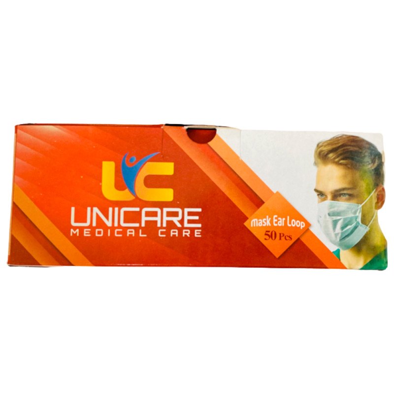 فيس ماسك يوني كير بروابط مطاطية صندوق يحتوي 50 قطعة