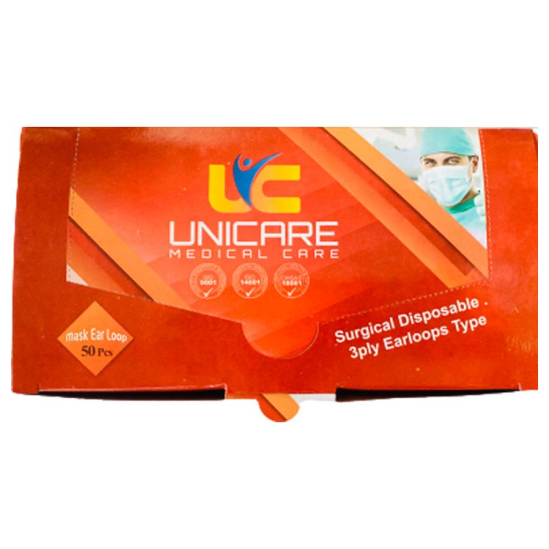 فيس ماسك يوني كير بروابط مطاطية صندوق يحتوي 50 قطعة